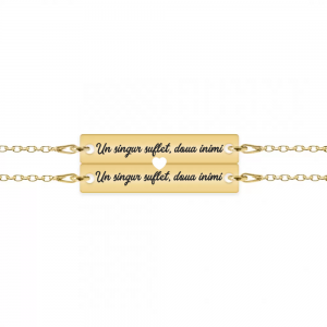 Set bratari argint cuplu tablite 30 mm (2 bucati incluse) - personalizate cu text - placate cu aur galben de 24 karate